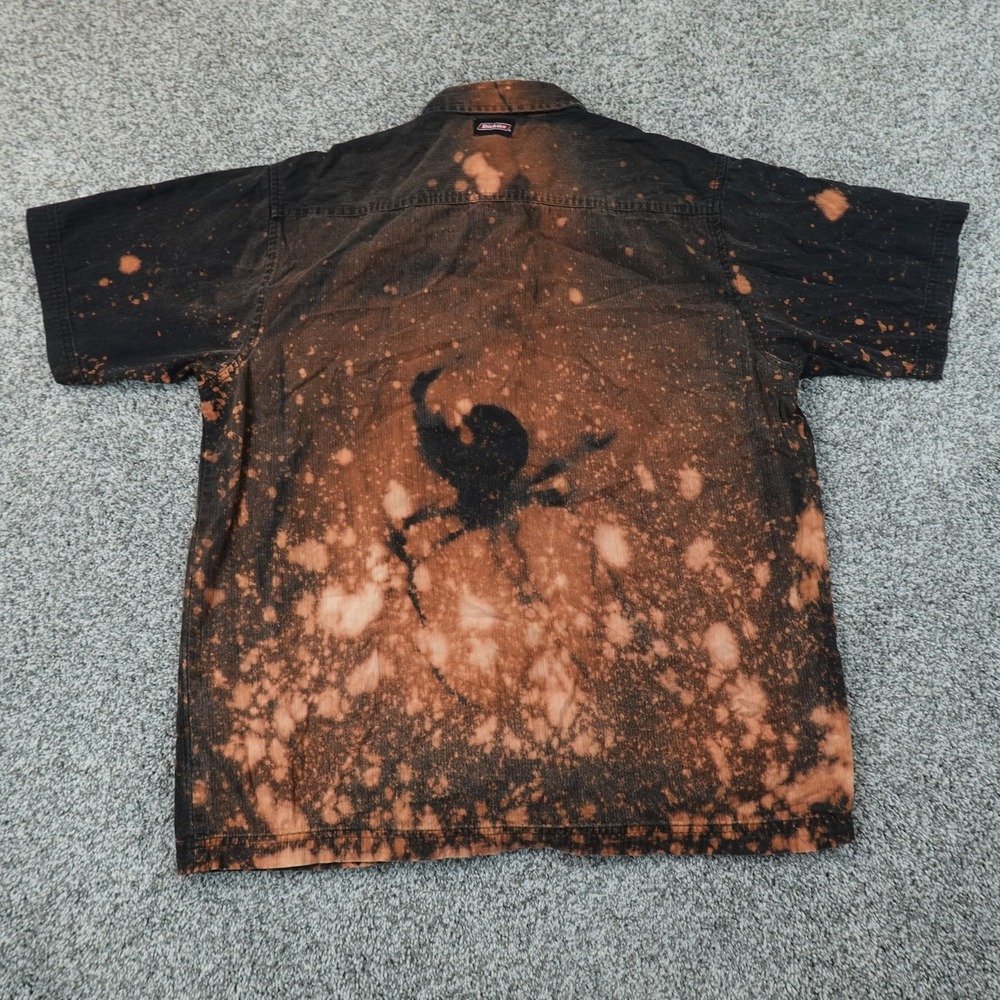 Dickies Shirt Mens L Black Spider Bleach Splatter Short Sleeve Button Up Work